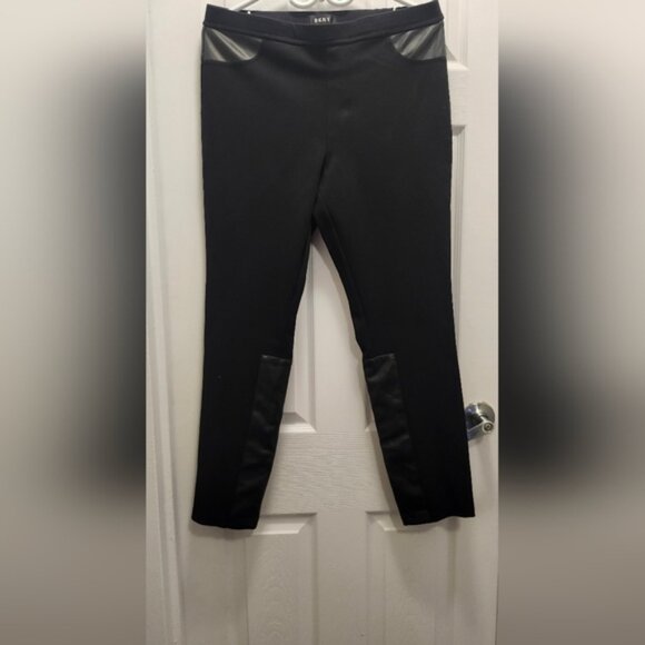 DKNY Black Stretch Pull-On with Faux Leather Trim — Size L (US)Women’s pants - Picture 12 of 13